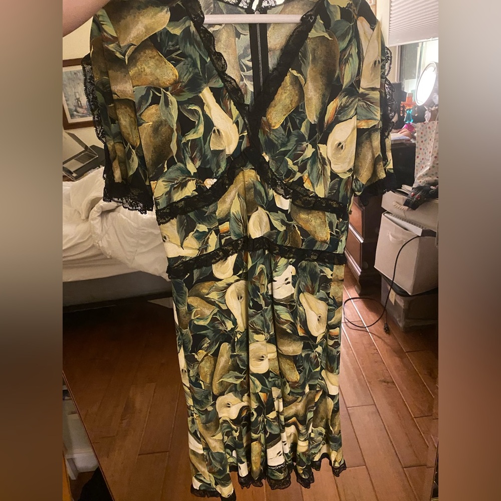 Dolce and Gabbana Pear Print and Lace Women's Dress